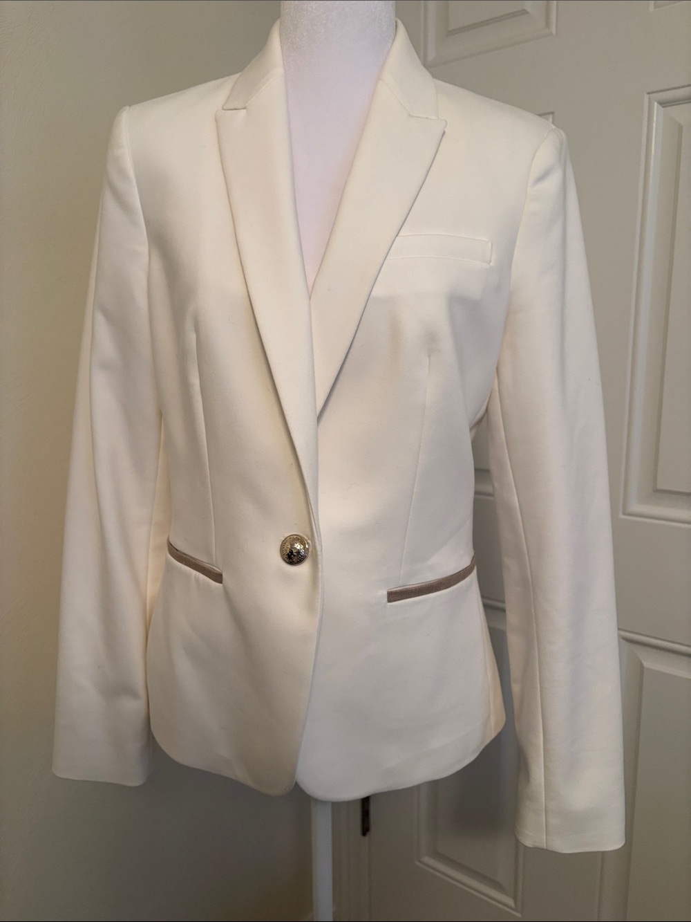 Tommy Hilfiger Cream Single-Button Tailored Blazer